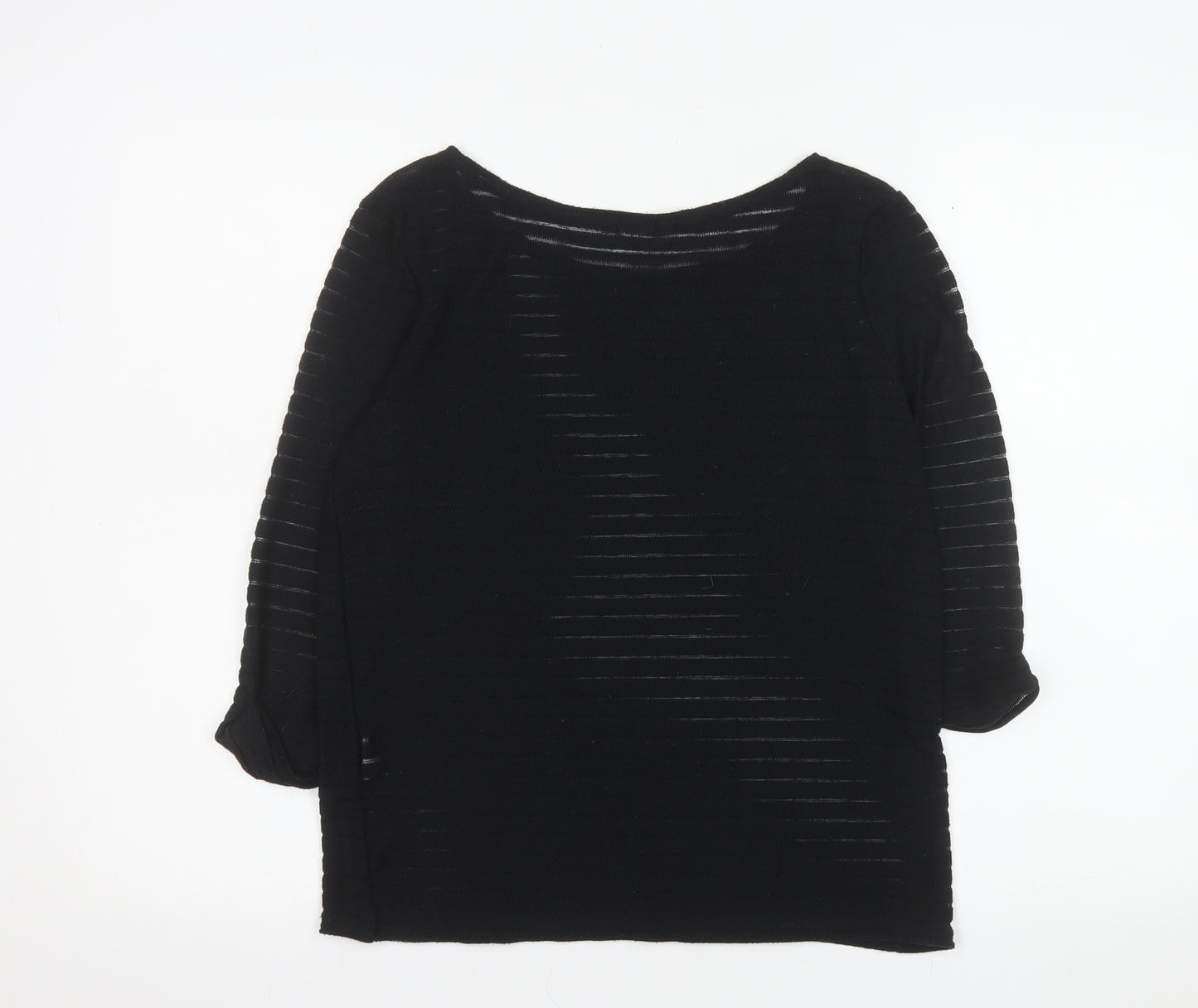 River Island Women's Black Size 12 Boat Neck Open Knit 3/4 Sleeve Jumper