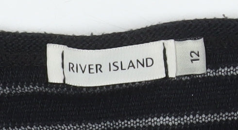 River Island Women's Black Size 12 Boat Neck Open Knit 3/4 Sleeve Jumper