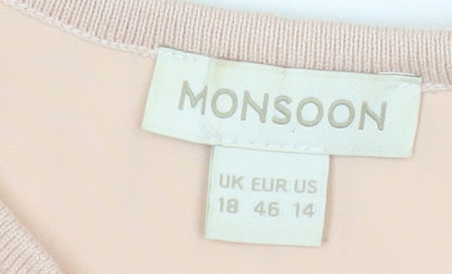 Monsoon Women’s Pink Size 18 Coatigan Pleated Back Lightweight Knit