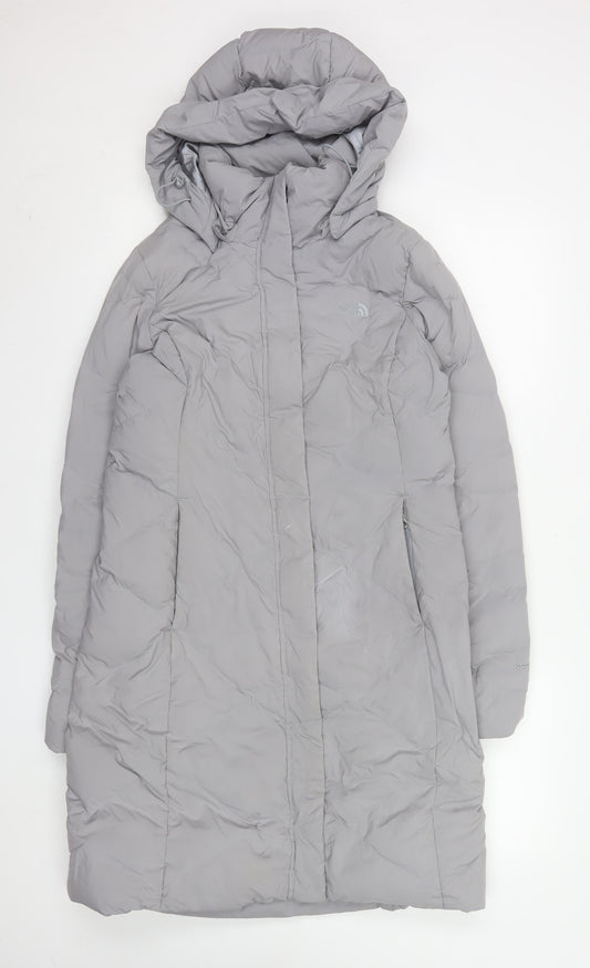 The North Face Women's Grey Long Puffer Coat Hooded Size S Winter