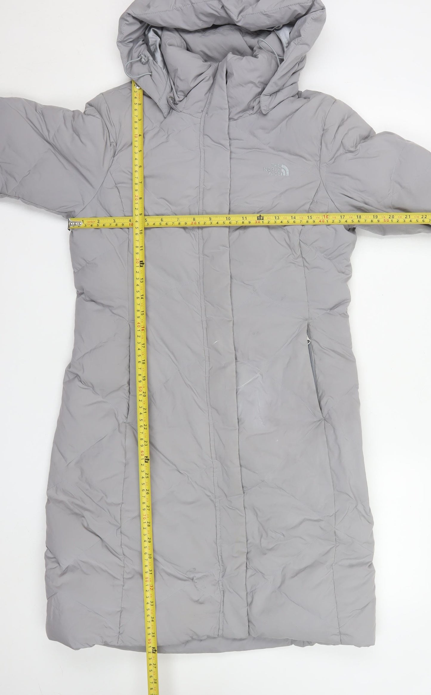 The North Face Women's Grey Long Puffer Coat Hooded Size S Winter
