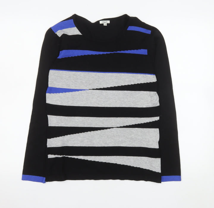 Next Women's Black Striped Crew Neck Pullover Jumper Size S