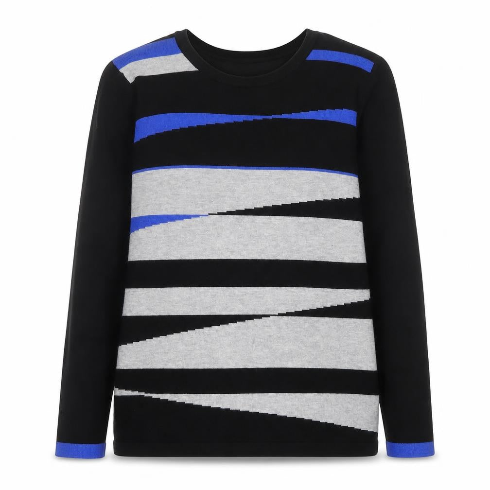 Front view of Next Women's Black Striped Crew Neck jumper, size S
