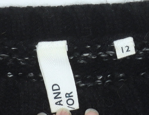 AND/OR Women’s Black Striped Knit Pullover Jumper Size 12