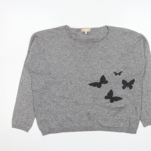 Benedetta B. Women Grey Medium Merino Wool Pullover Jumper with Butterfly Design