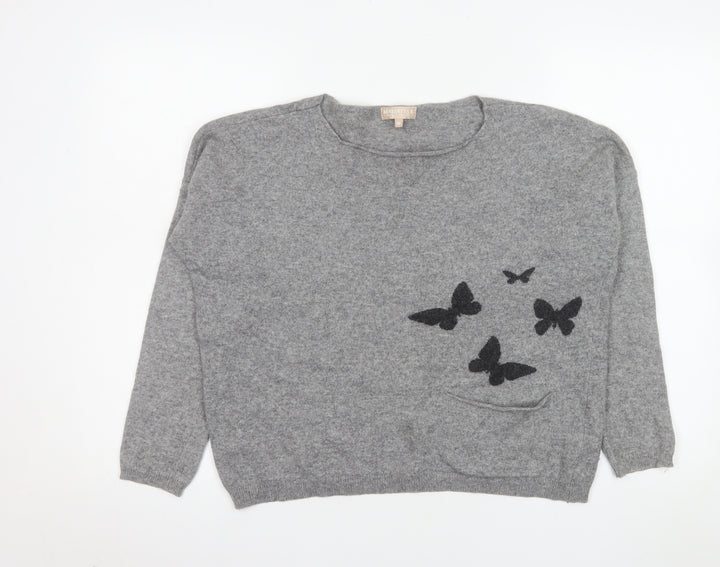 Benedetta B. Women Grey Medium Merino Wool Pullover Jumper with Butterfly Design