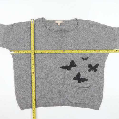 Benedetta B. Women Grey Medium Merino Wool Pullover Jumper with Butterfly Design