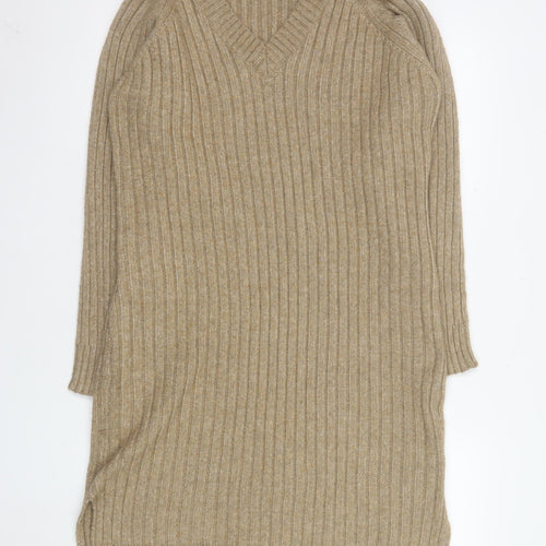 Threadbare Women Beige Petite 12 V-Neck Ribbed Jumper Dress