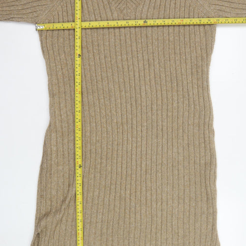 Threadbare Women Beige Petite 12 V-Neck Ribbed Jumper Dress