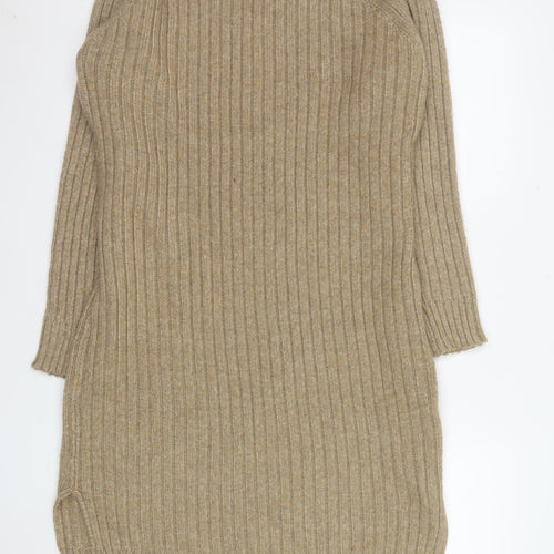 Threadbare Women Beige Petite 12 V-Neck Ribbed Jumper Dress