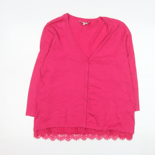 Laura Ashley Women’s Pink Cotton Cashmere Lace Trim Cardigan UK 16