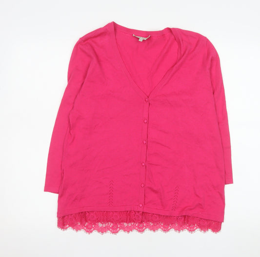 Laura Ashley Women’s Pink Cotton Cashmere Lace Trim Cardigan UK 16