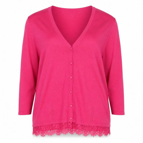 Laura Ashley Women’s Pink Cotton Cashmere Lace Trim Cardigan UK 16