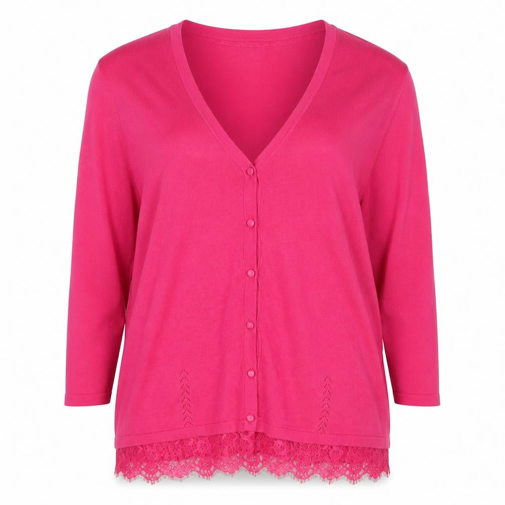 Laura Ashley Women’s Pink Cotton Cashmere Lace Trim Cardigan UK 16