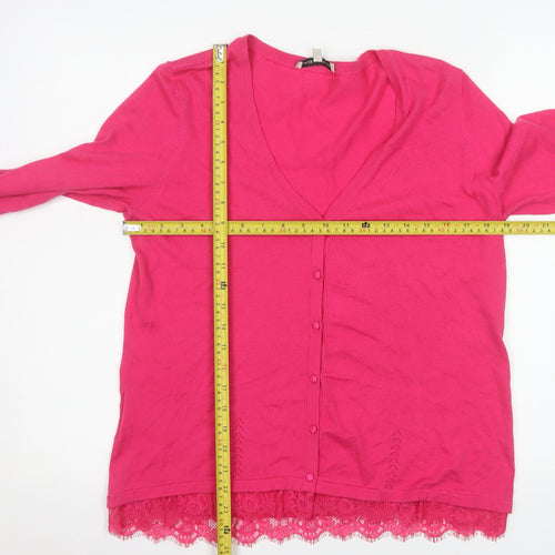 Laura Ashley Women’s Pink Cotton Cashmere Lace Trim Cardigan UK 16