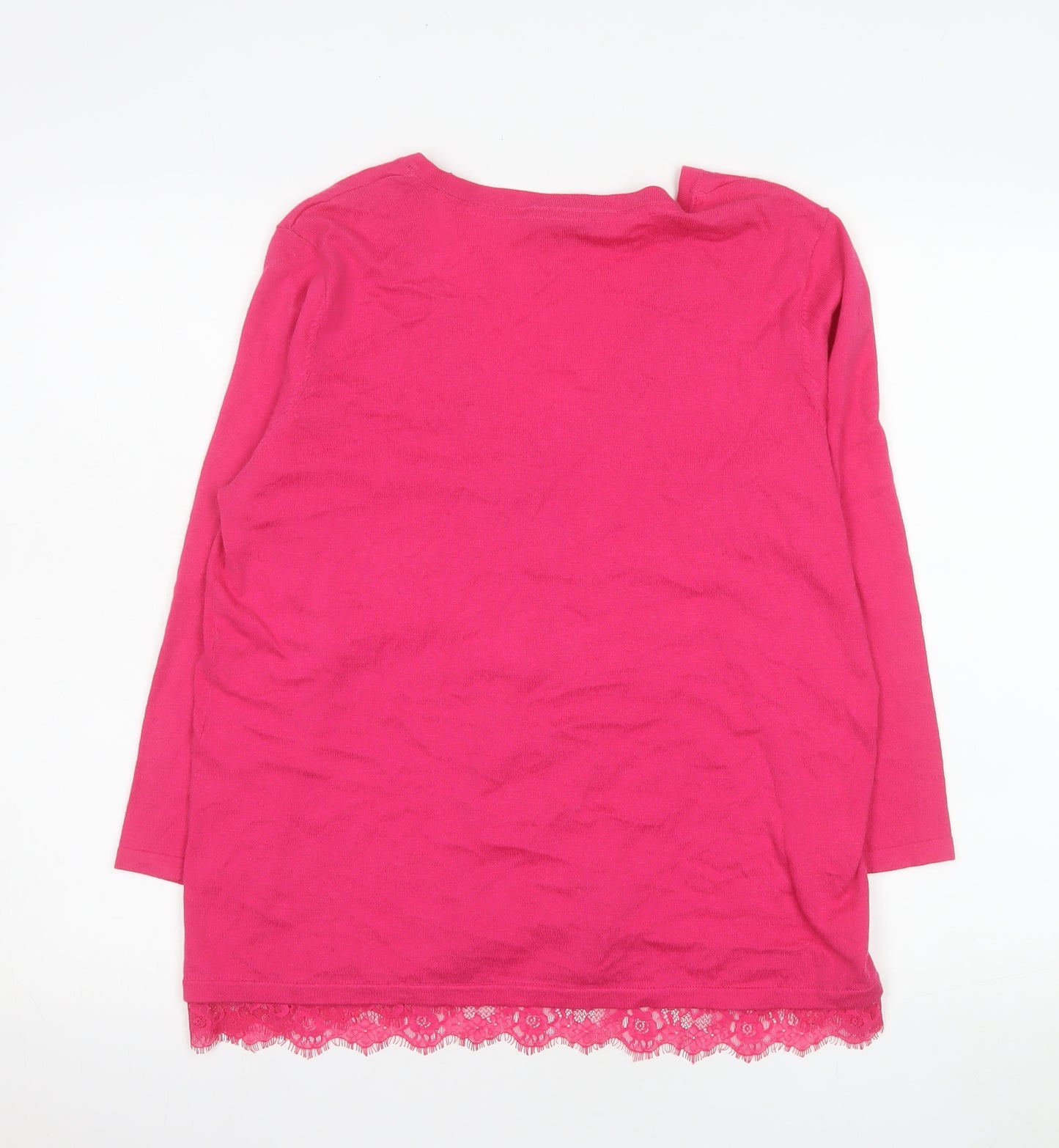 Laura Ashley Women’s Pink Cotton Cashmere Lace Trim Cardigan UK 16