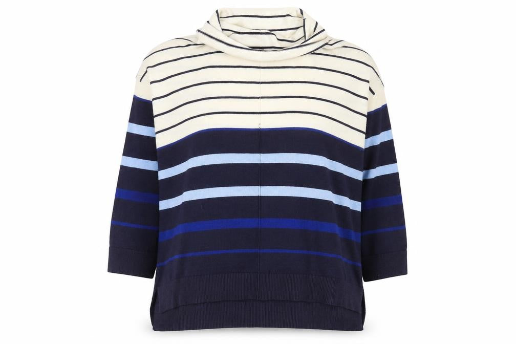Front view of ISLE Collection Women's Multicoloured Striped Cowl Neck Jumper L