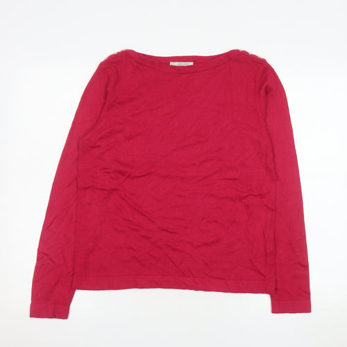 Hobbs Women Red Knit Long Sleeve Boat Neck Blouse M