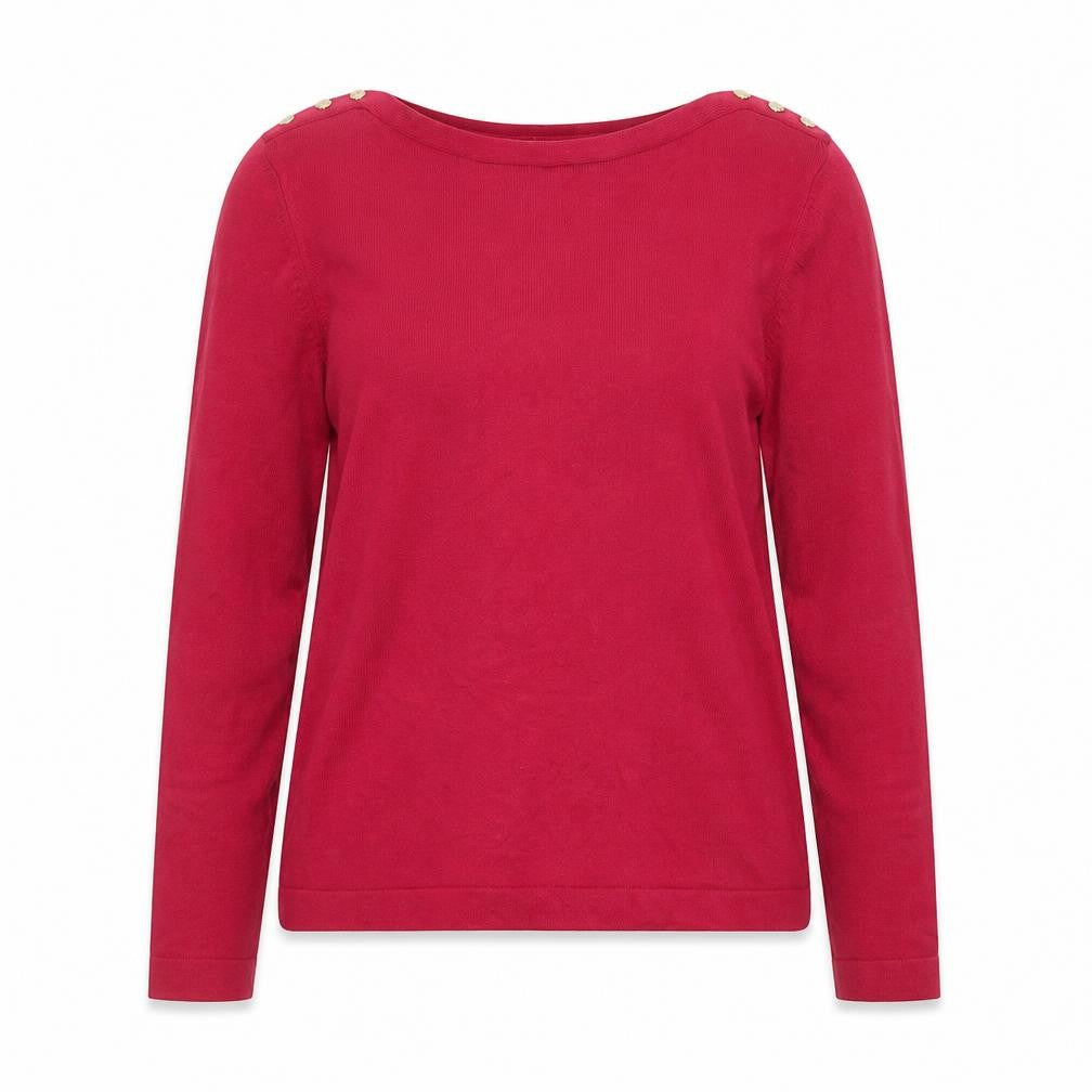 Hobbs Women Red Knit Long Sleeve Boat Neck Blouse M