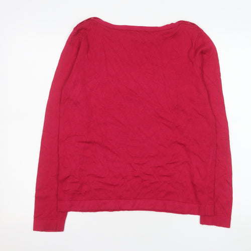 Hobbs Women Red Knit Long Sleeve Boat Neck Blouse M