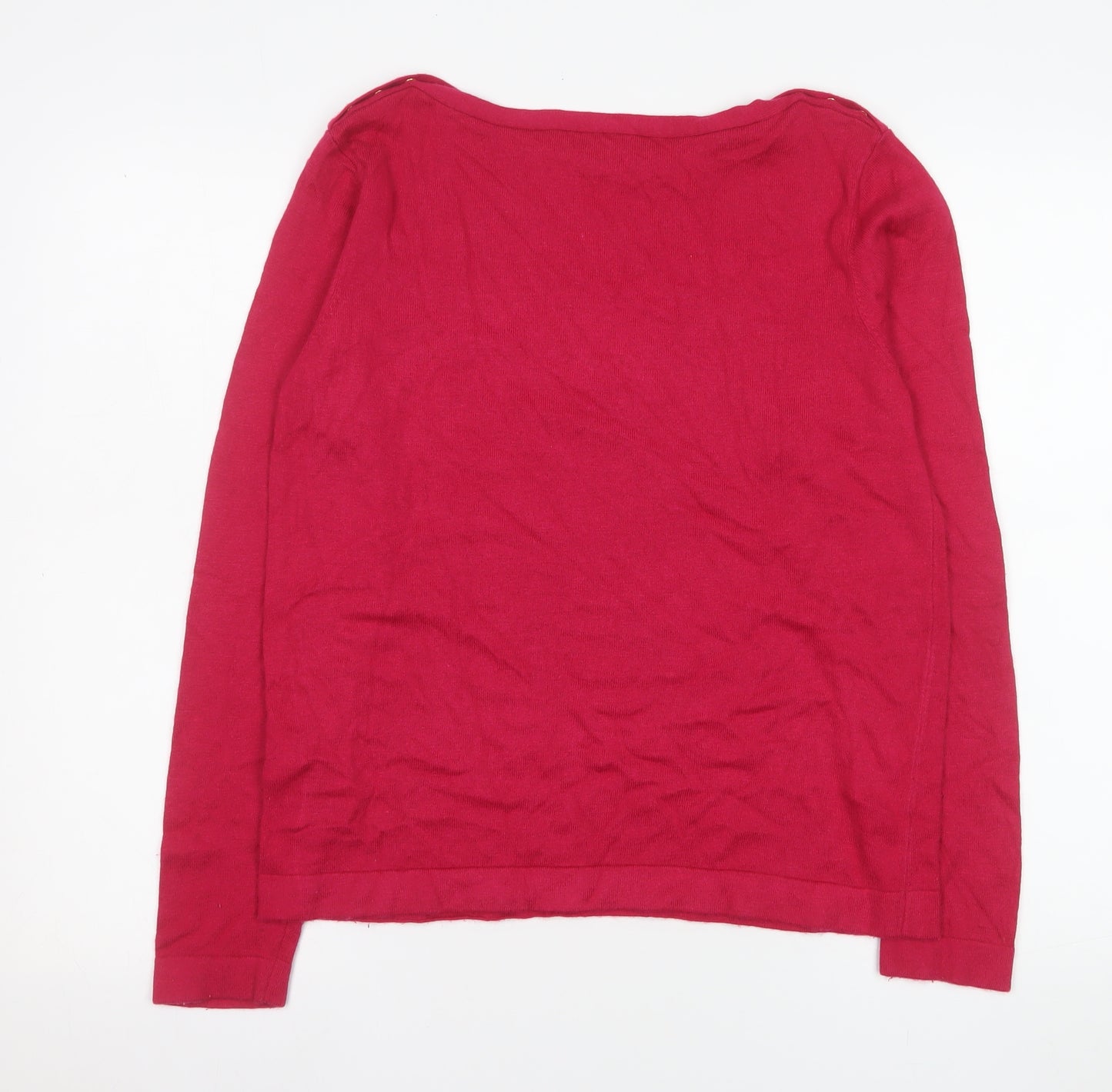 Hobbs Women Red Knit Long Sleeve Boat Neck Blouse M