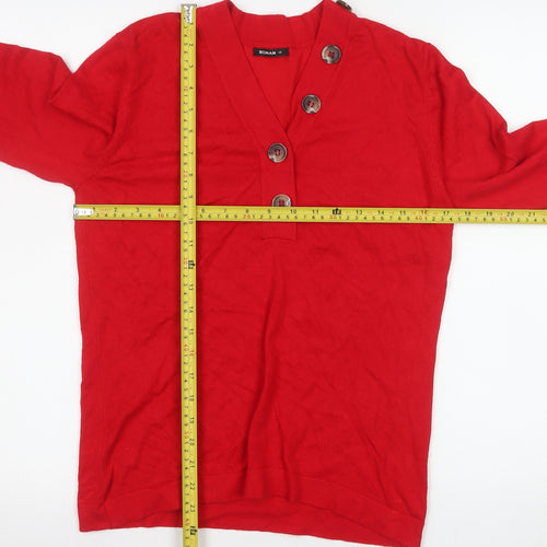 Roman Women Red V-Neck Button Long Sleeve Knit Blouse Size 12