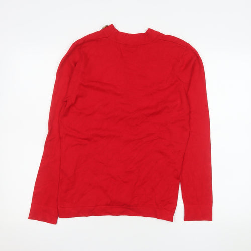 Roman Women Red V-Neck Button Long Sleeve Knit Blouse Size 12