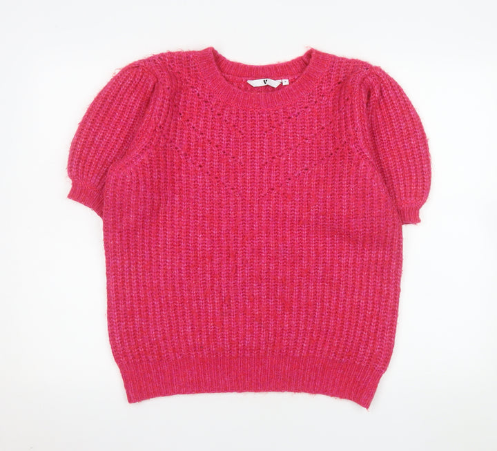 Vero Moda Women's Pink Knit Crew Neck Short Sleeve Top Size 8