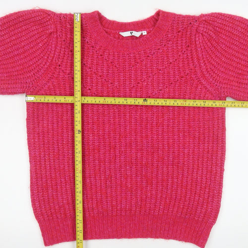 Vero Moda Women's Pink Knit Crew Neck Short Sleeve Top Size 8