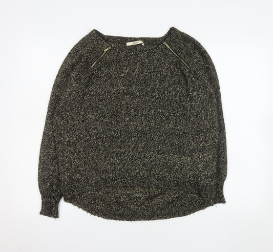 Oasis Women's Grey Knit Long Sleeve Boat Neck Zip Blouse Size M