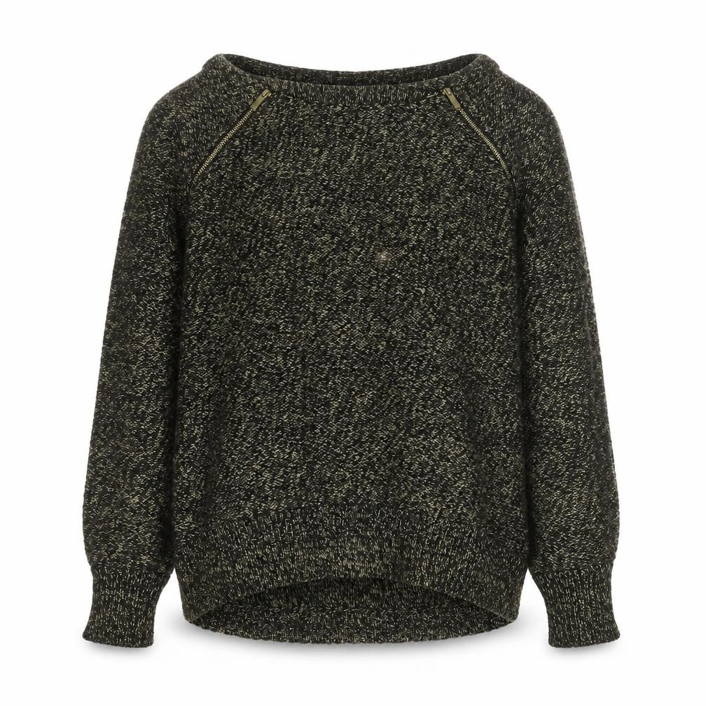 Oasis Women's Grey Knit Long Sleeve Boat Neck Zip Blouse Size M