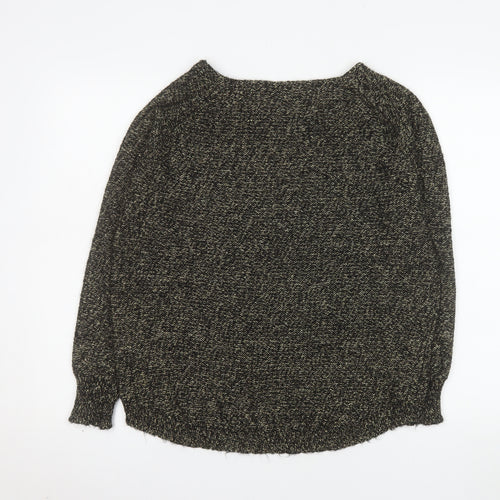 Oasis Women's Grey Knit Long Sleeve Boat Neck Zip Blouse Size M