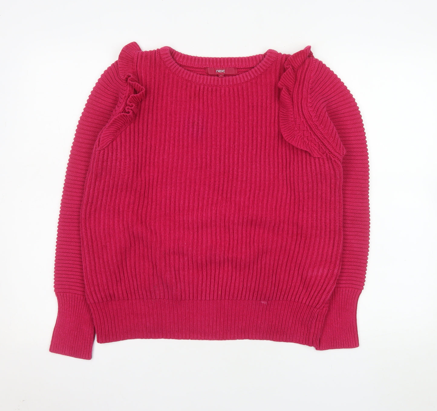 Next Women Pink Crew Neck Ruffle Sleeve Knit Jumper Size 14