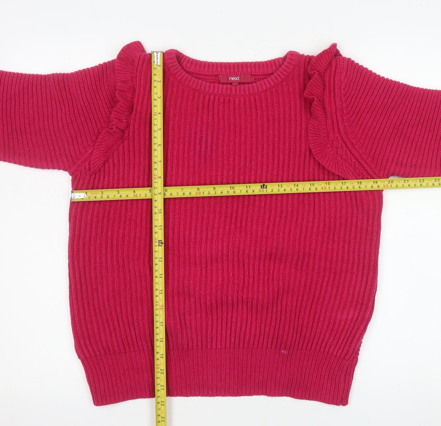 Next Women Pink Crew Neck Ruffle Sleeve Knit Jumper Size 14