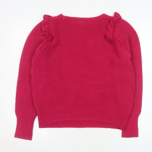 Next Women Pink Crew Neck Ruffle Sleeve Knit Jumper Size 14