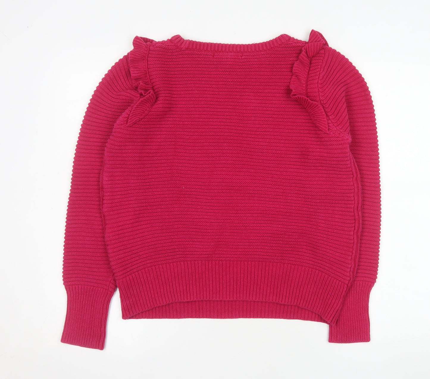 Next Women Pink Crew Neck Ruffle Sleeve Knit Jumper Size 14