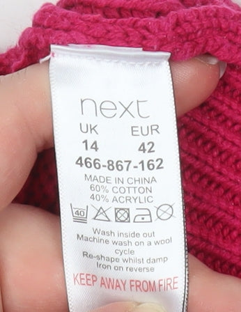 Next Women Pink Crew Neck Ruffle Sleeve Knit Jumper Size 14