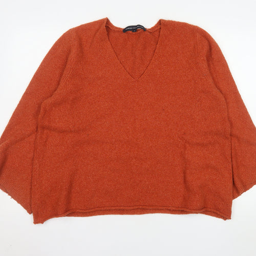French Connection Women's Orange V-Neck Knit Jumper Size S