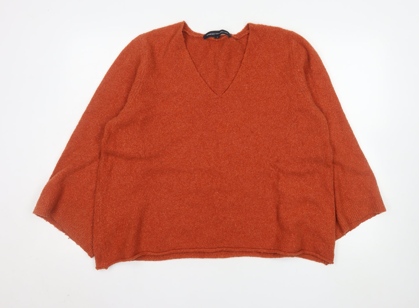 French Connection Women's Orange V-Neck Knit Jumper Size S