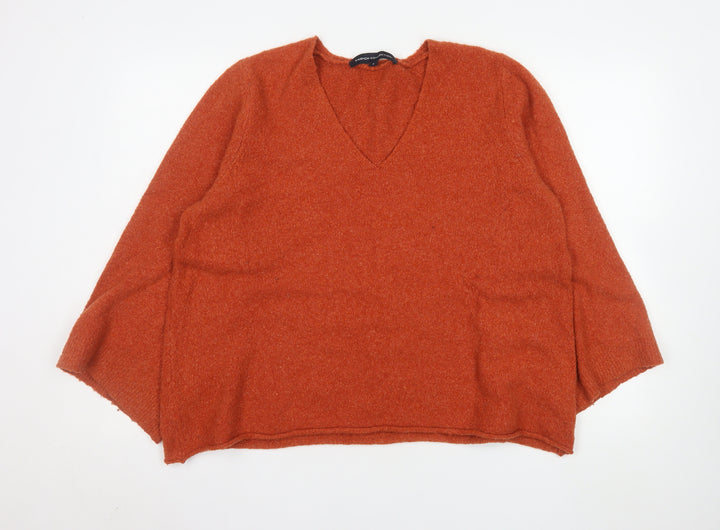 French Connection Women's Orange V-Neck Knit Jumper Size S