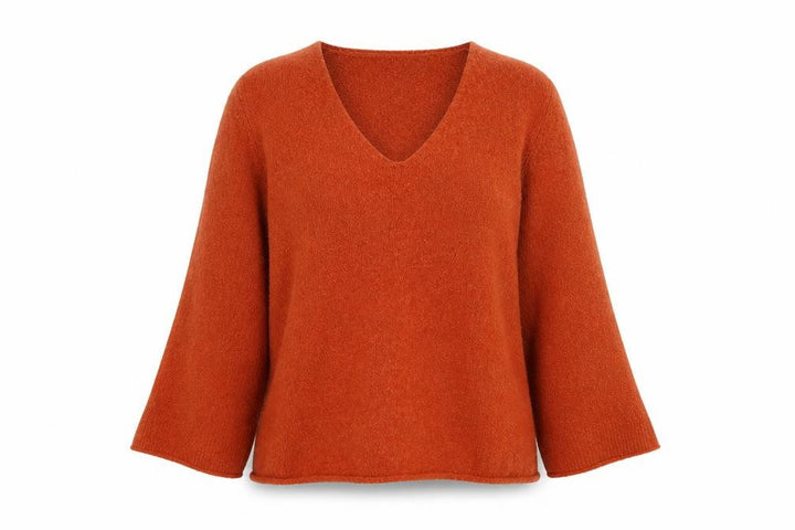 French Connection Women's Orange V-Neck Knit Jumper Size S