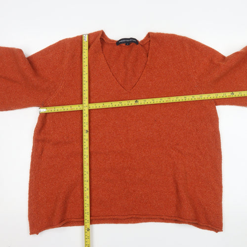 French Connection Women's Orange V-Neck Knit Jumper Size S
