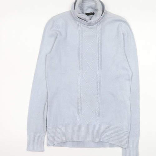 M&Co Women’s Pale Blue Roll Neck Cable Knit Jumper Size 12