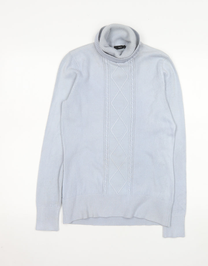 M&Co Women’s Pale Blue Roll Neck Cable Knit Jumper Size 12