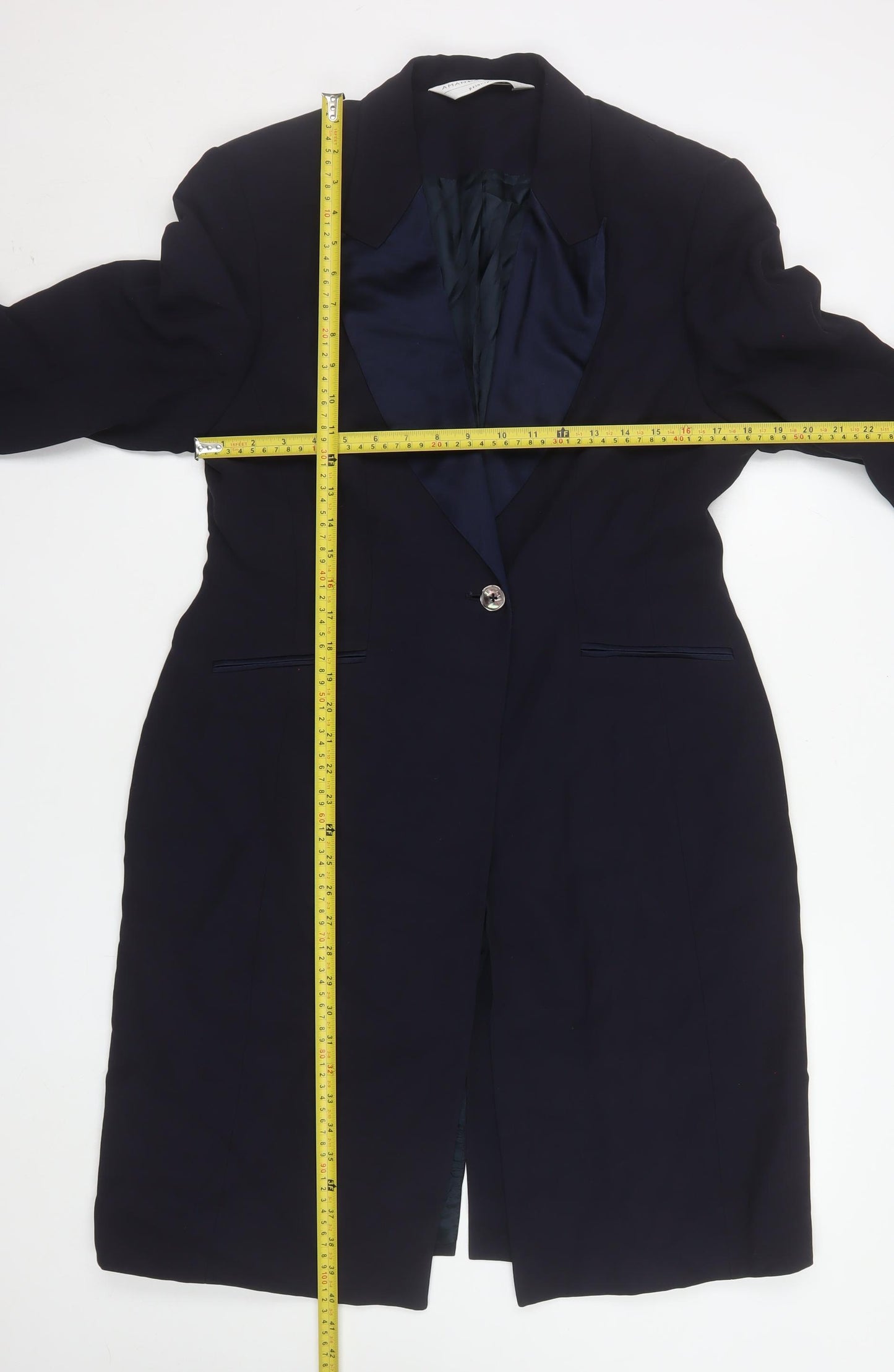 Principles Amanda Wakeley Navy Long Single-Breasted Blazer Coat UK 16