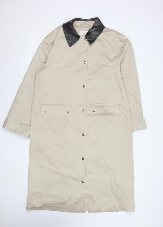 Marks and Spencer Women Beige Long Trench Coat Size 12 Cotton Blend