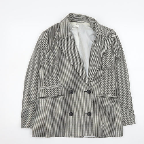 Topshop Women Black Check Double-Breasted Blazer UK 8