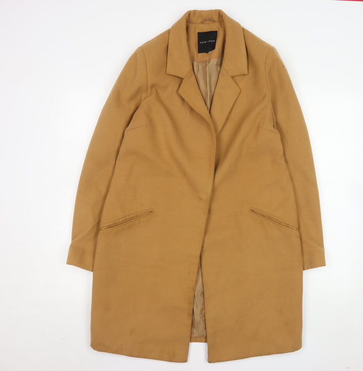 New Look Women's Beige Long Overcoat Size 12 Regular Twill