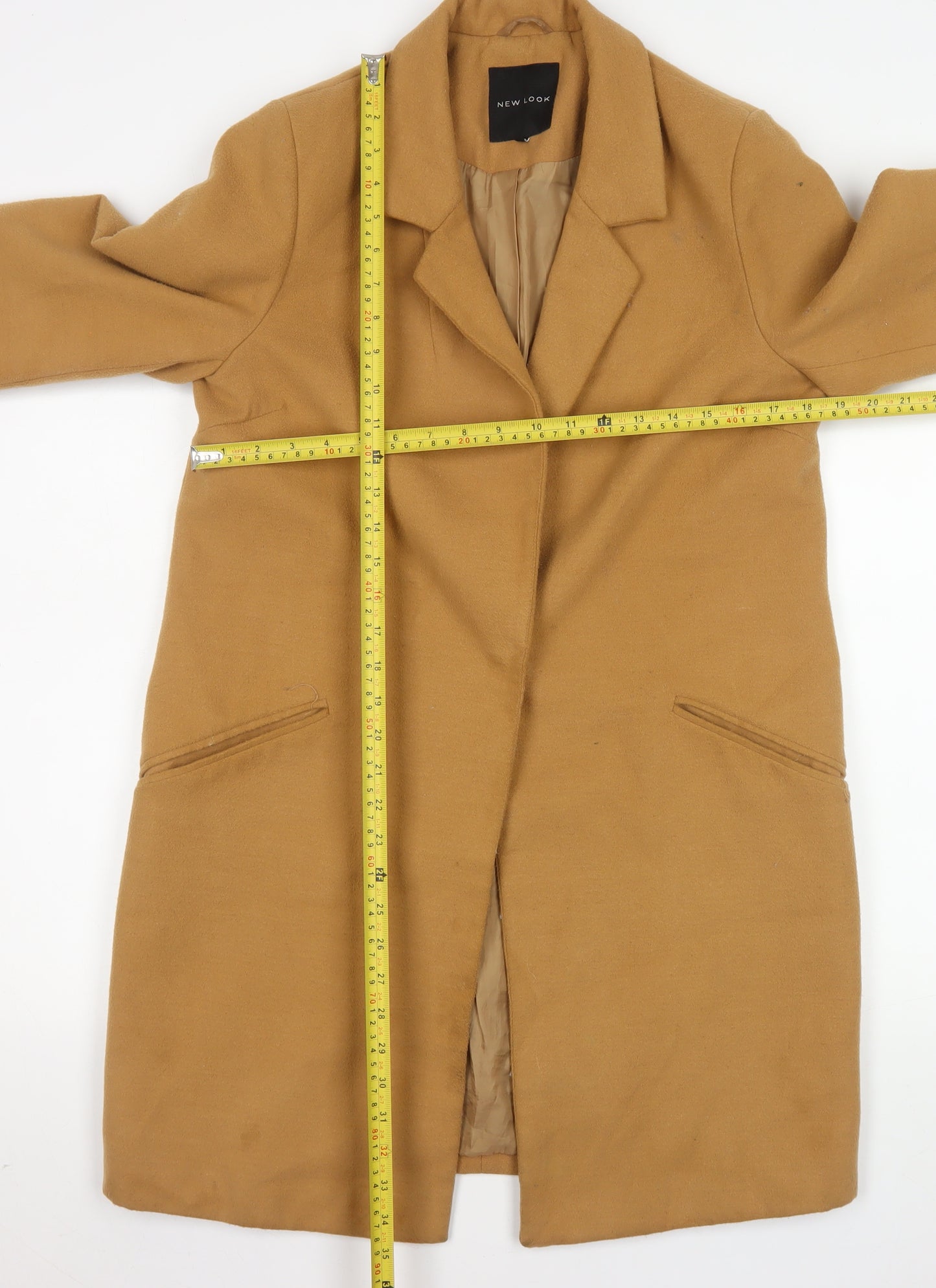 New Look Women's Beige Long Overcoat Size 12 Regular Twill