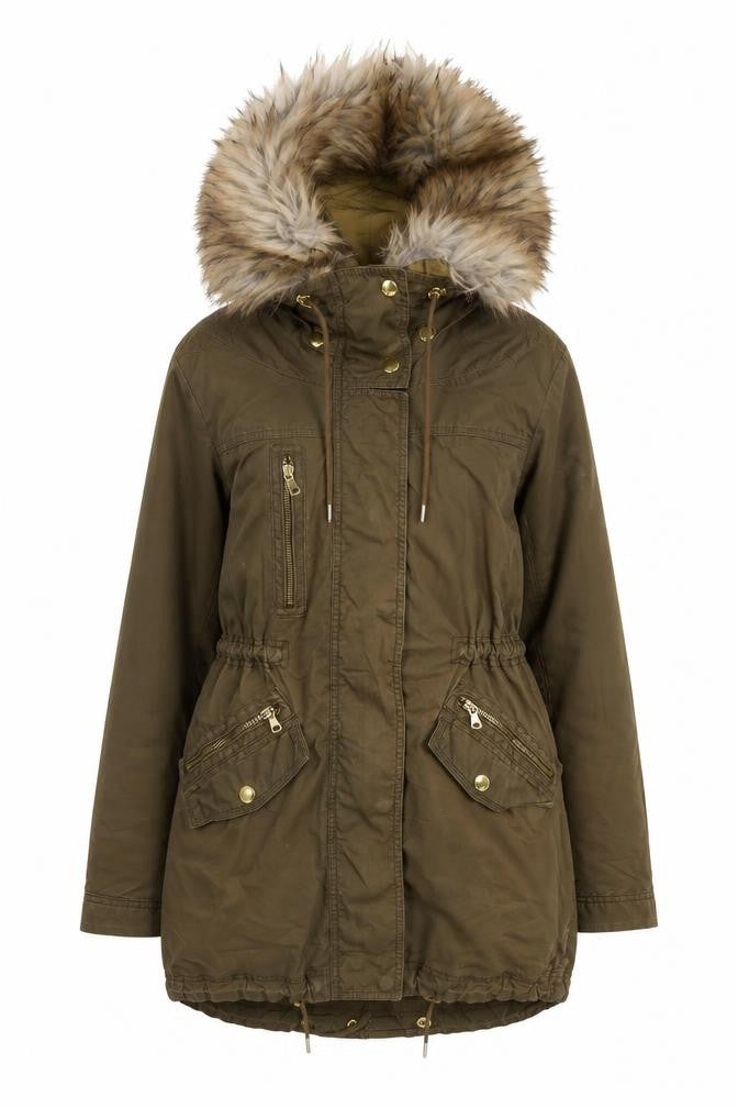 Zara Woman Brown Faux Fur Trim Parka Coat XS Long Hooded Winter Jacket